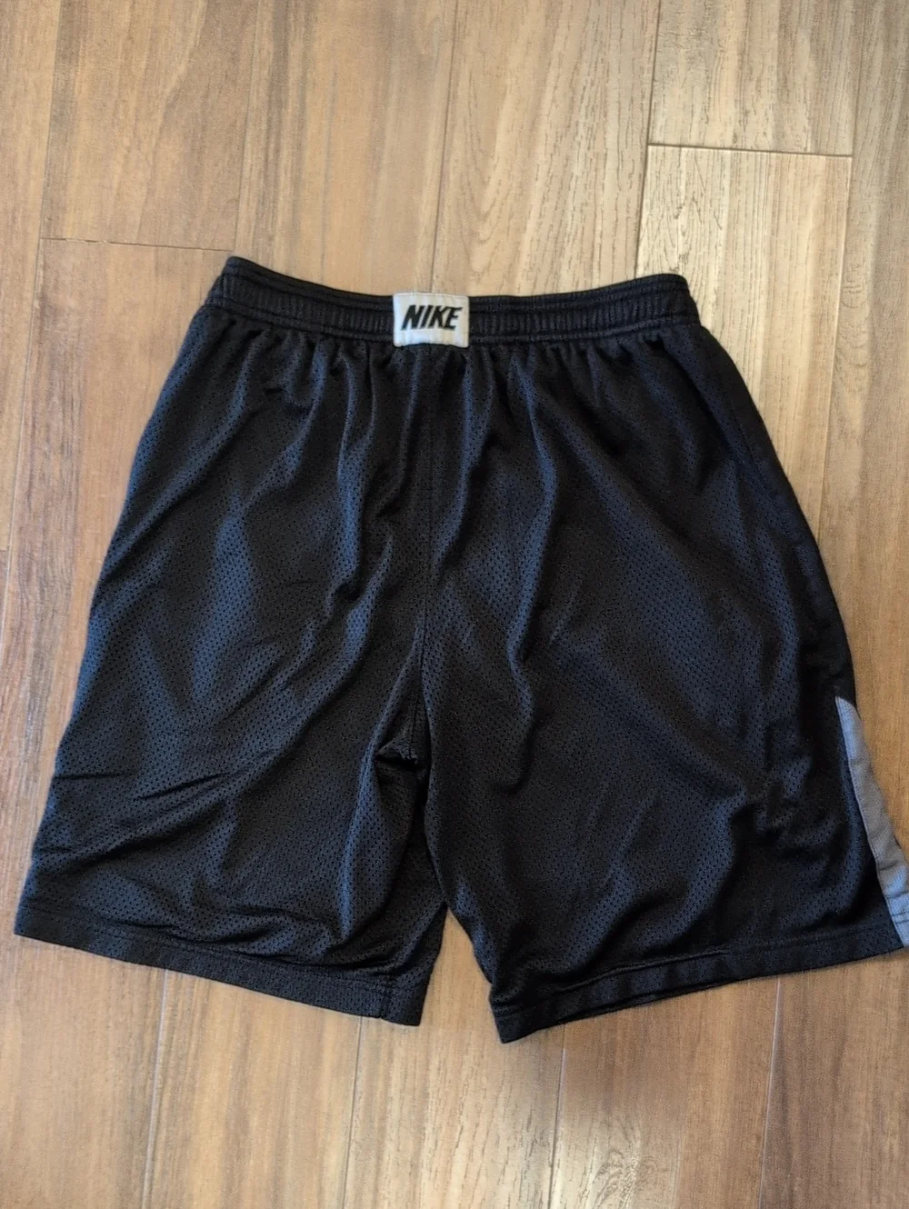Nike Dri Fit Black Athletic Mesh Basketball Shorts with Gray Stripe